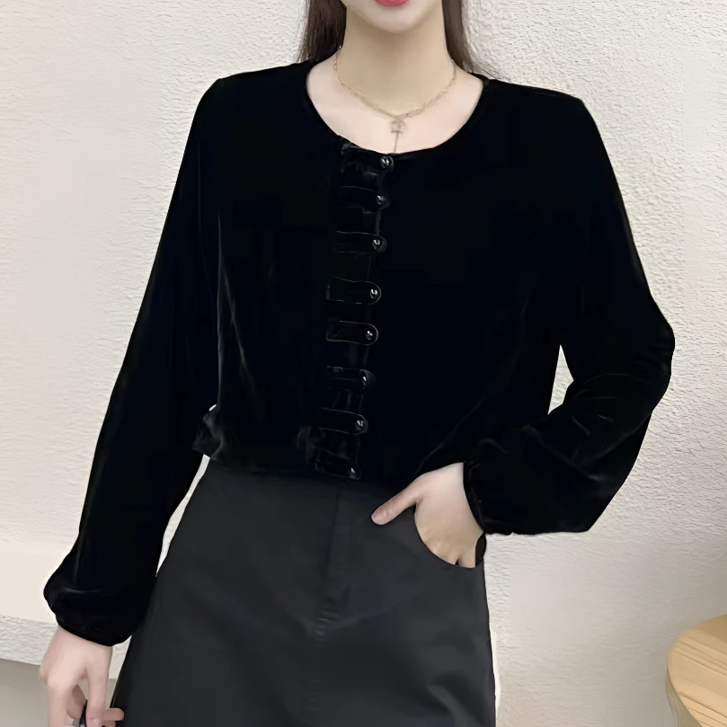 【锦衣服饰】STSZ 8363时尚百搭圆领丝绒小衫