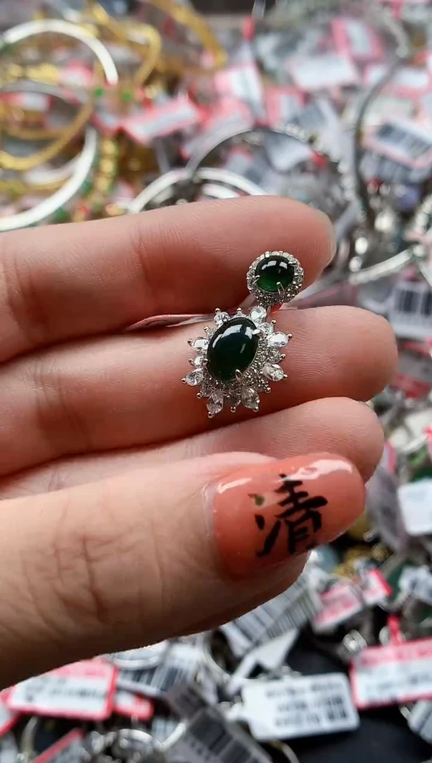 银S925镶嵌戒指翡翠天然A货缅甸翡翠