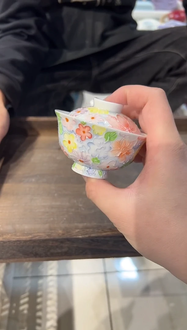 瓷片瓷手绘茶具正品【盖碗】