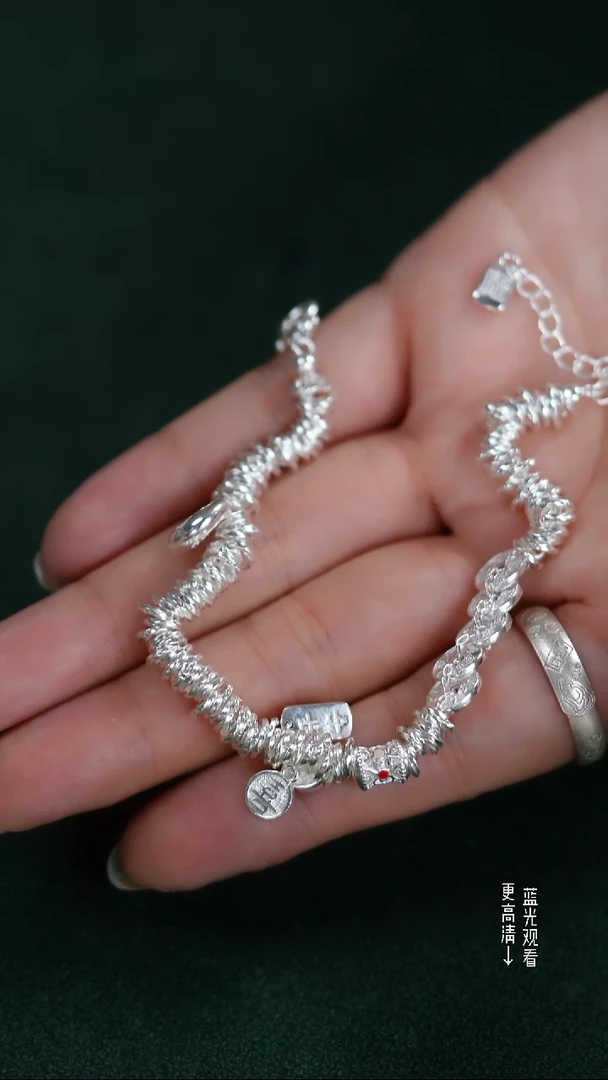 珐琅足银新款五帝钱盘缠手链/