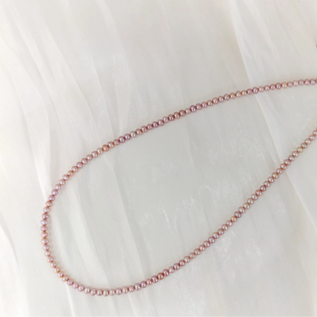 [溪辰珍珠]极光炫彩粉紫色淡水3-4mm小米珍珠项链YX5787001