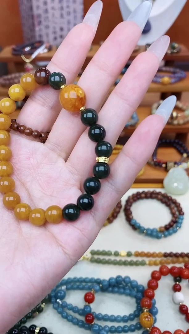 未镶嵌蜜蜡手链08老蜡单圈和田