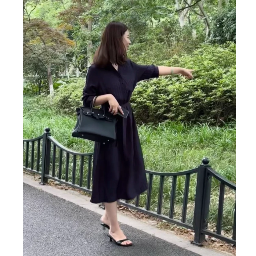 “大林粉丝专享”圆领宽松夏季提花短袖优雅桑蚕丝连衣裙KXTRL37302