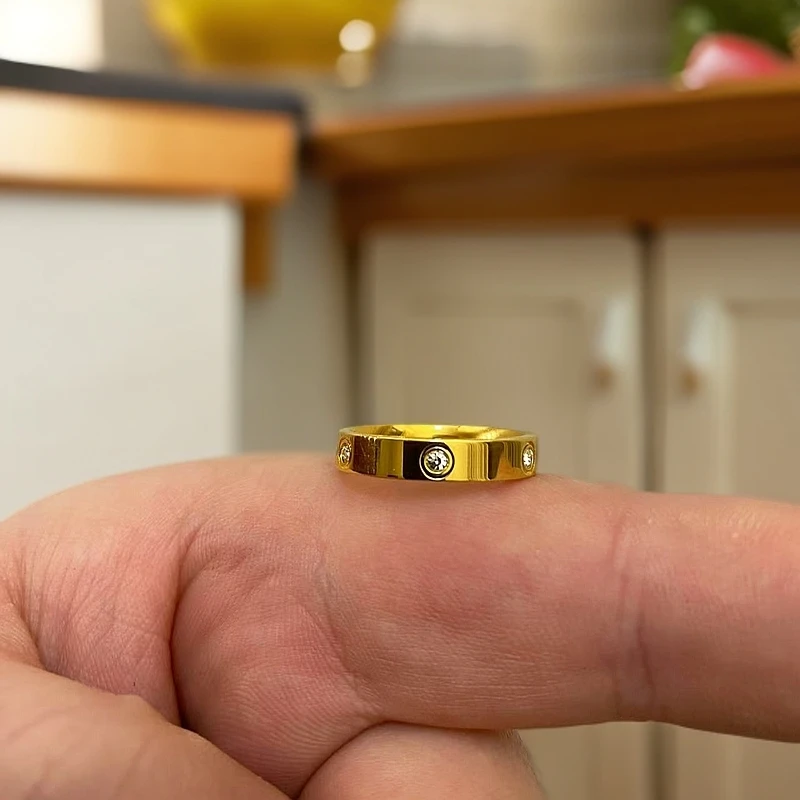 合金戒指 精工【卡加戒指】宽4mm精美6砖时尚金色光面卡戒窄版