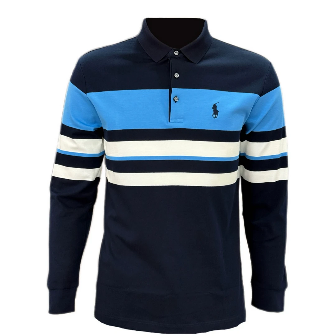 男士时尚春秋条纹长袖polo衫