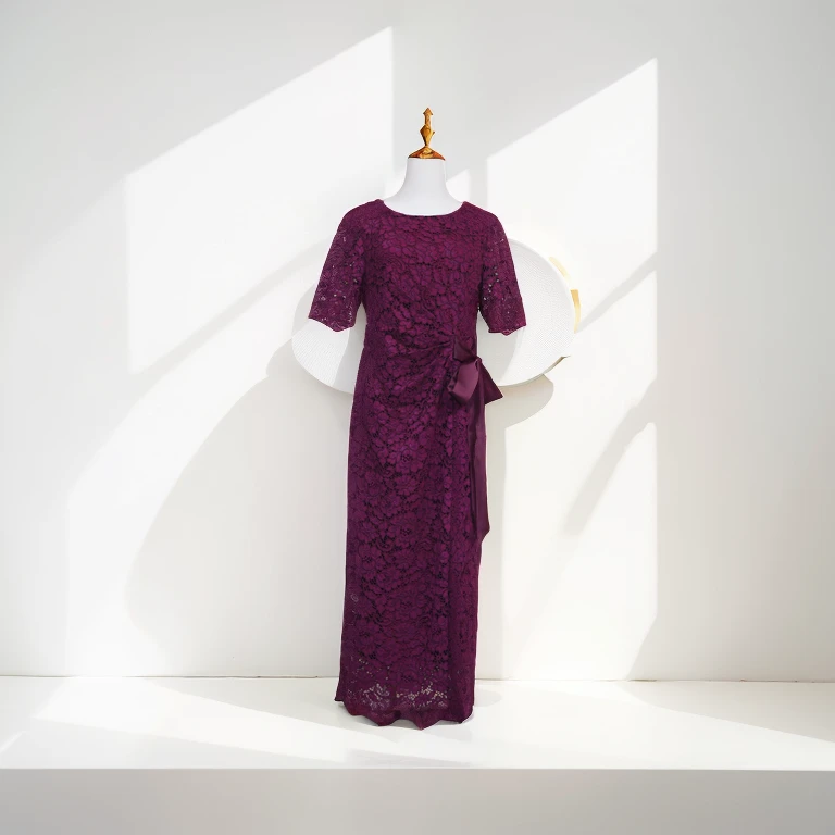 32-01喜婆婆蕾丝一字肩礼服酒红色宴会敬酒服设计师显瘦优雅婚礼
