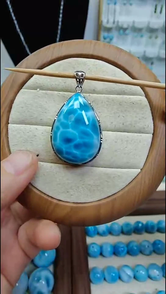 银S925镶嵌针钠钙石（海纹石）吊坠(不含链)光**使多样性发一