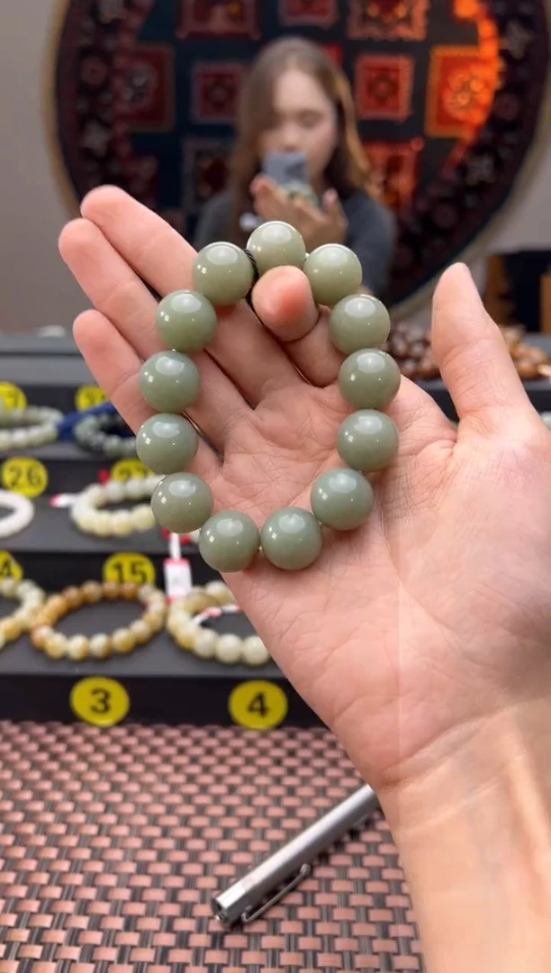 未镶嵌手串和田玉李保国矿青白玉手串卡16