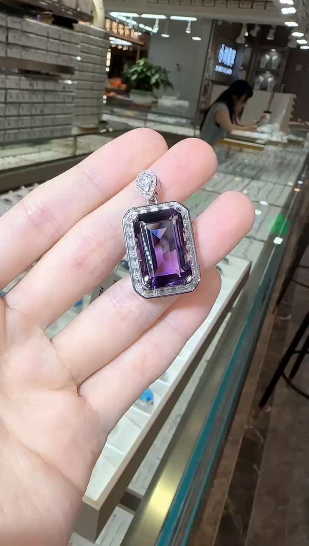 颈饰银S925镶嵌黄晶吊坠15*20mm