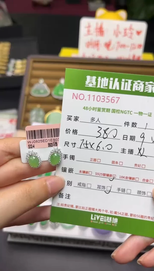 银S925镶嵌翡翠耳饰多人