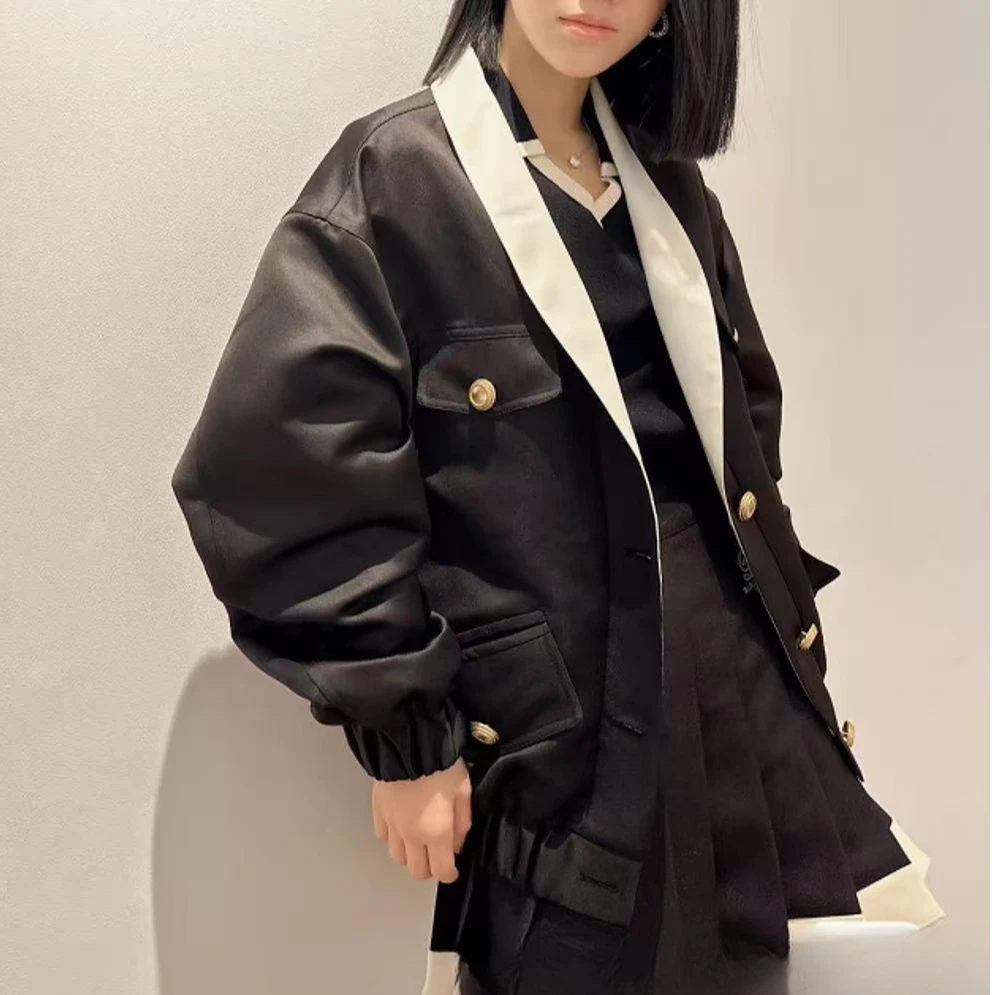 99新 Chanel/香奈儿 黑白缎面丝绸外套 34码