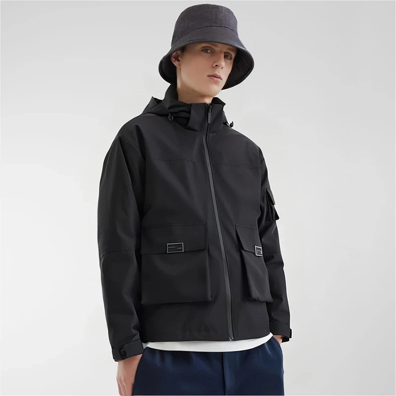 HUCN品牌正品设计感口袋冲锋衣夹克男春秋款户外单外套轻奢高级感