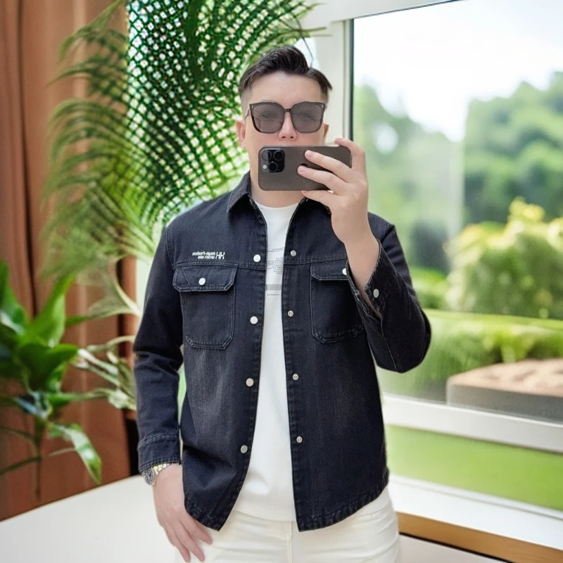 娜罗普西秋季新款个性时尚潮牌字母翻领牛仔夹克修身百搭外套男潮