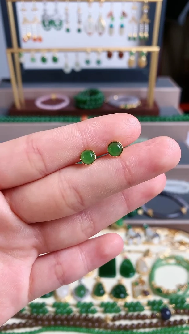 银S925镶嵌和田玉耳饰1