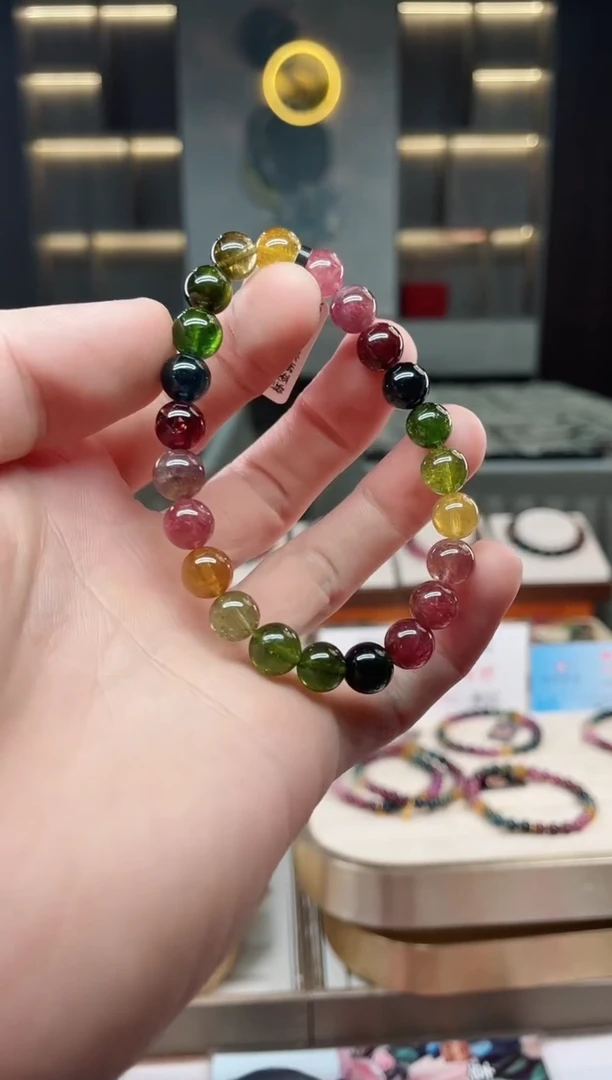 未镶嵌冰透体老矿碧玺彩虹单圈手串8mm+碧玺 多样性发一条xion