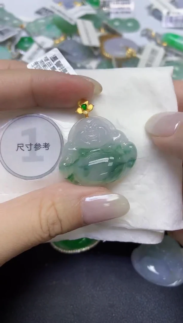 颈饰18K金镶嵌翡翠天然缅甸翡翠A货百元以上9元证书费自理