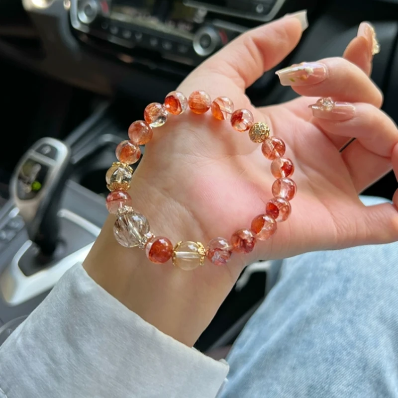 天然红胶花手串女款黑金超七稀有矿小众精致手饰手串多样性发一