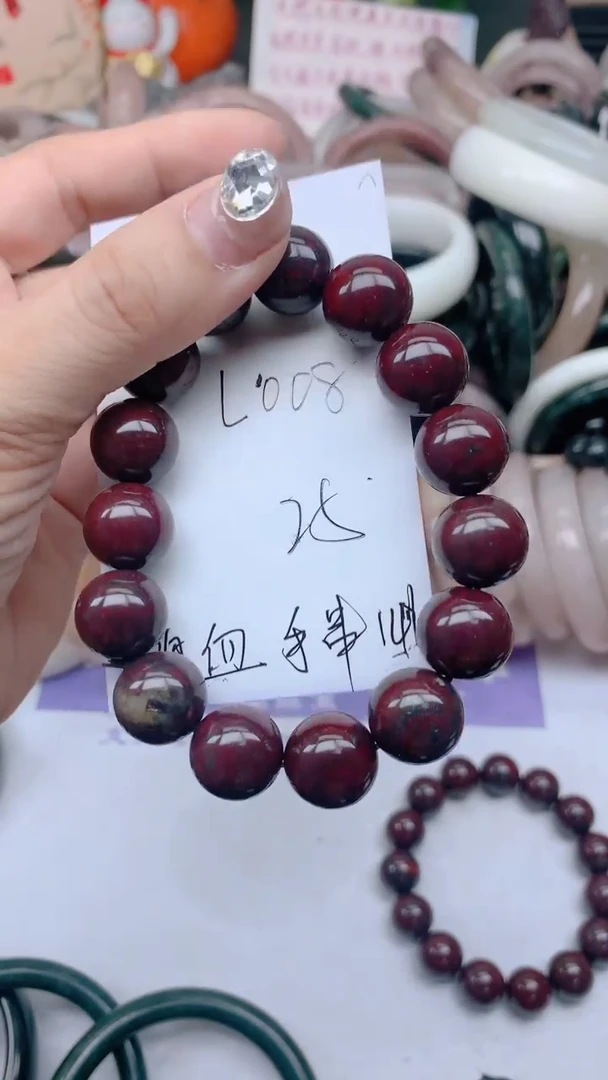 石英质玉手镯未镶嵌L008鸡血红手串14M