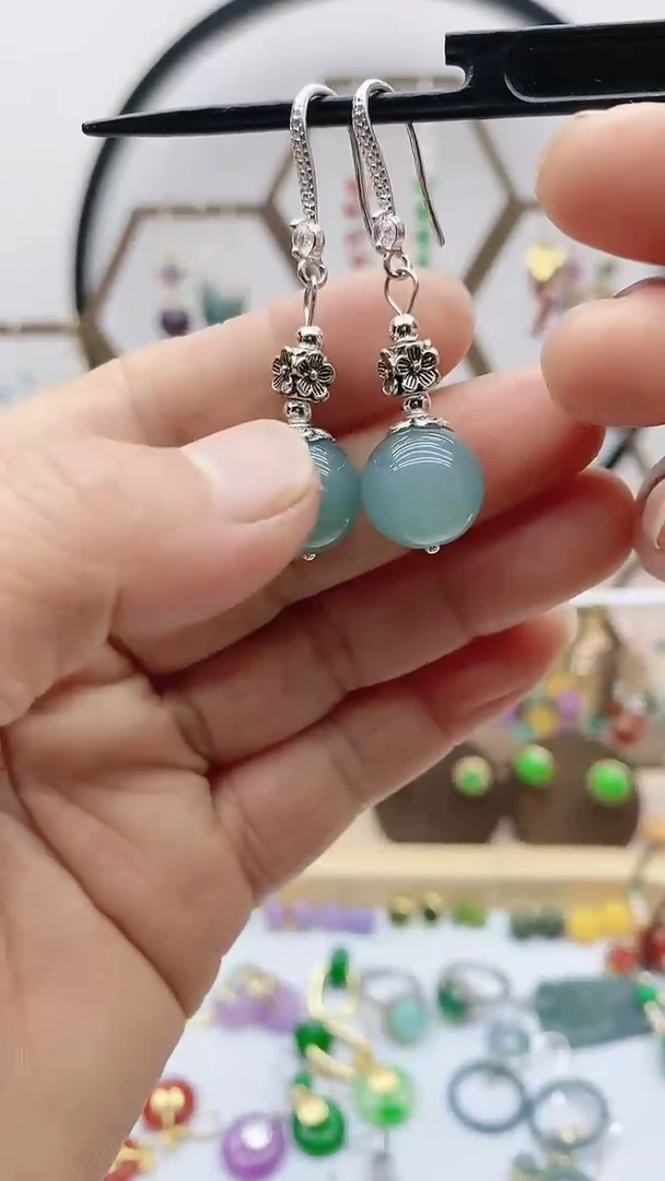 未镶嵌石英质玉（天山翠）耳饰188