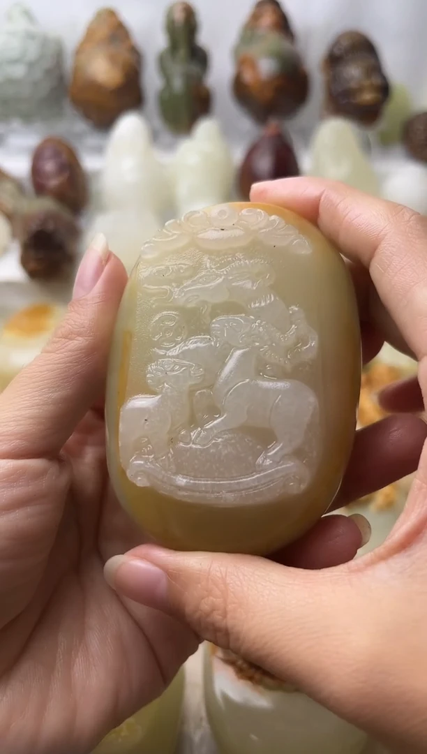 石材方解石棉纹正常不退换三羊开泰