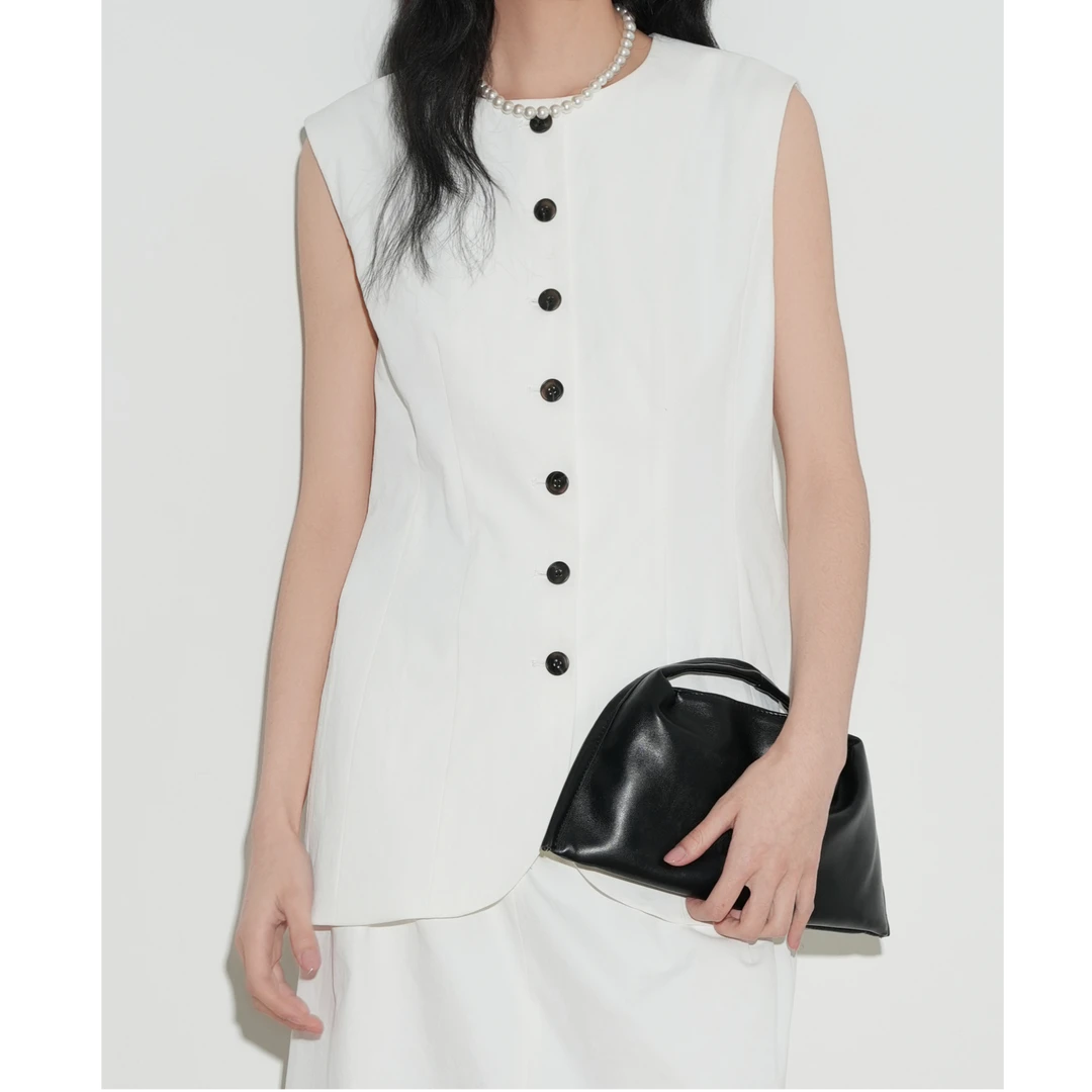 jsister2025春季新品时尚简约时尚白色马甲 S521109316