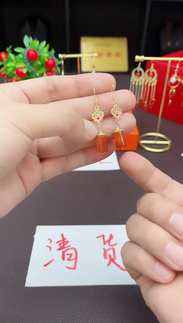 【闪购商品】南红玛瑙耳饰银S925镶嵌423000