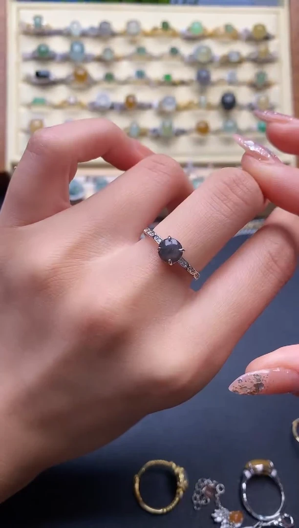 翡翠戒指银S925镶嵌5555555+5