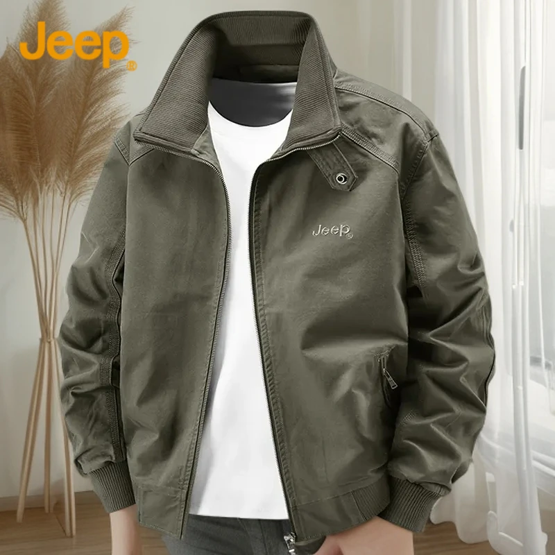 美国Jeep官方正品2025春秋新款纯棉外套男士休闲翻领美式工装夹克