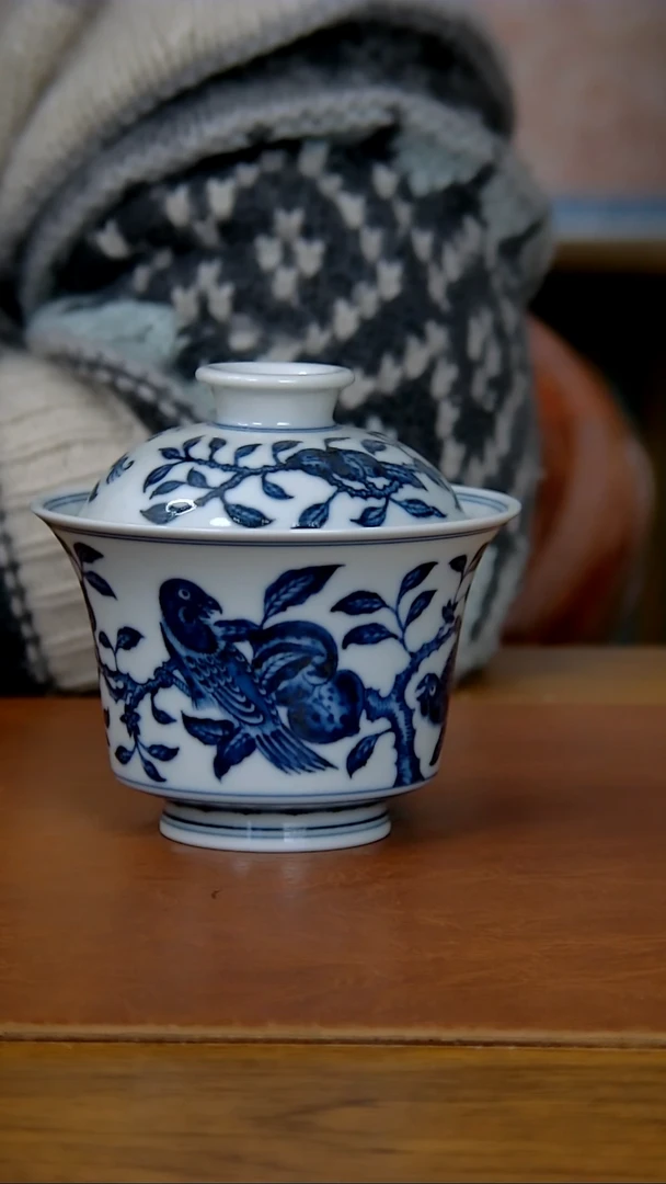 【闪购商品】陶瓷仿明鹦鹉马蹄两才盖碗（柴窑)
