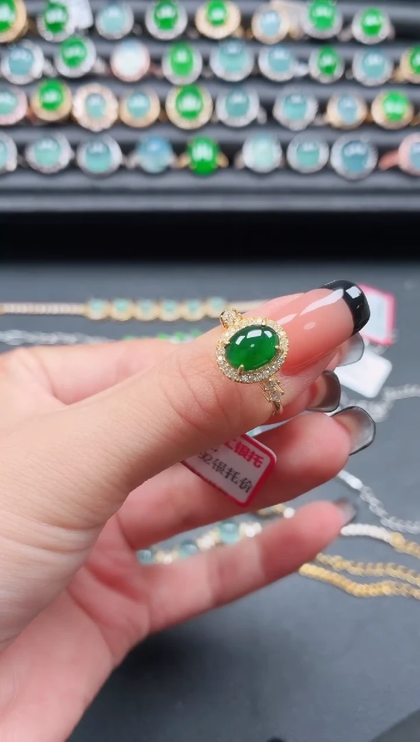 翡翠戒指银S925镶嵌1111