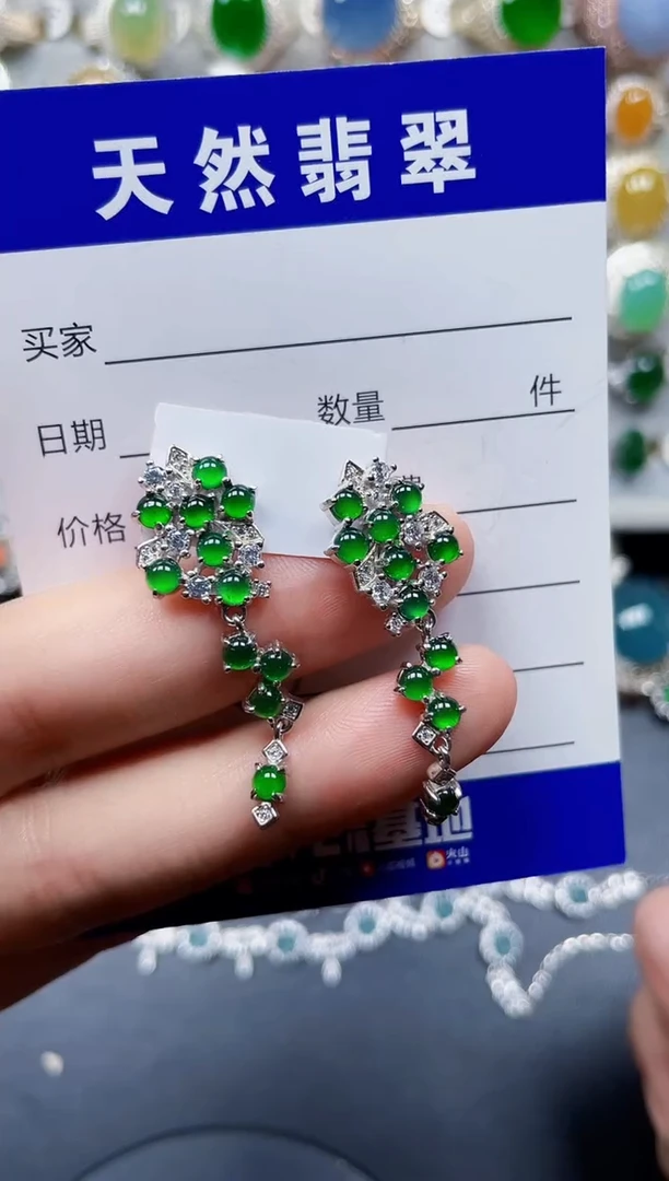 银S925镶嵌翡翠耳饰493