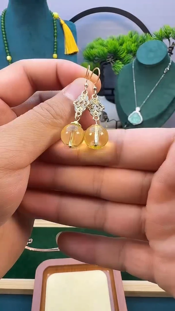 水晶耳饰14K金镶嵌E49