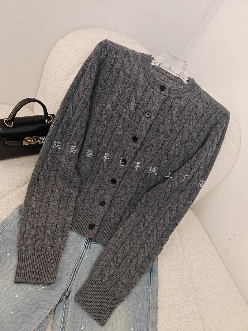 【苗苗.ML858066】冬季新款休闲百搭100山羊绒竖麻花针织衫