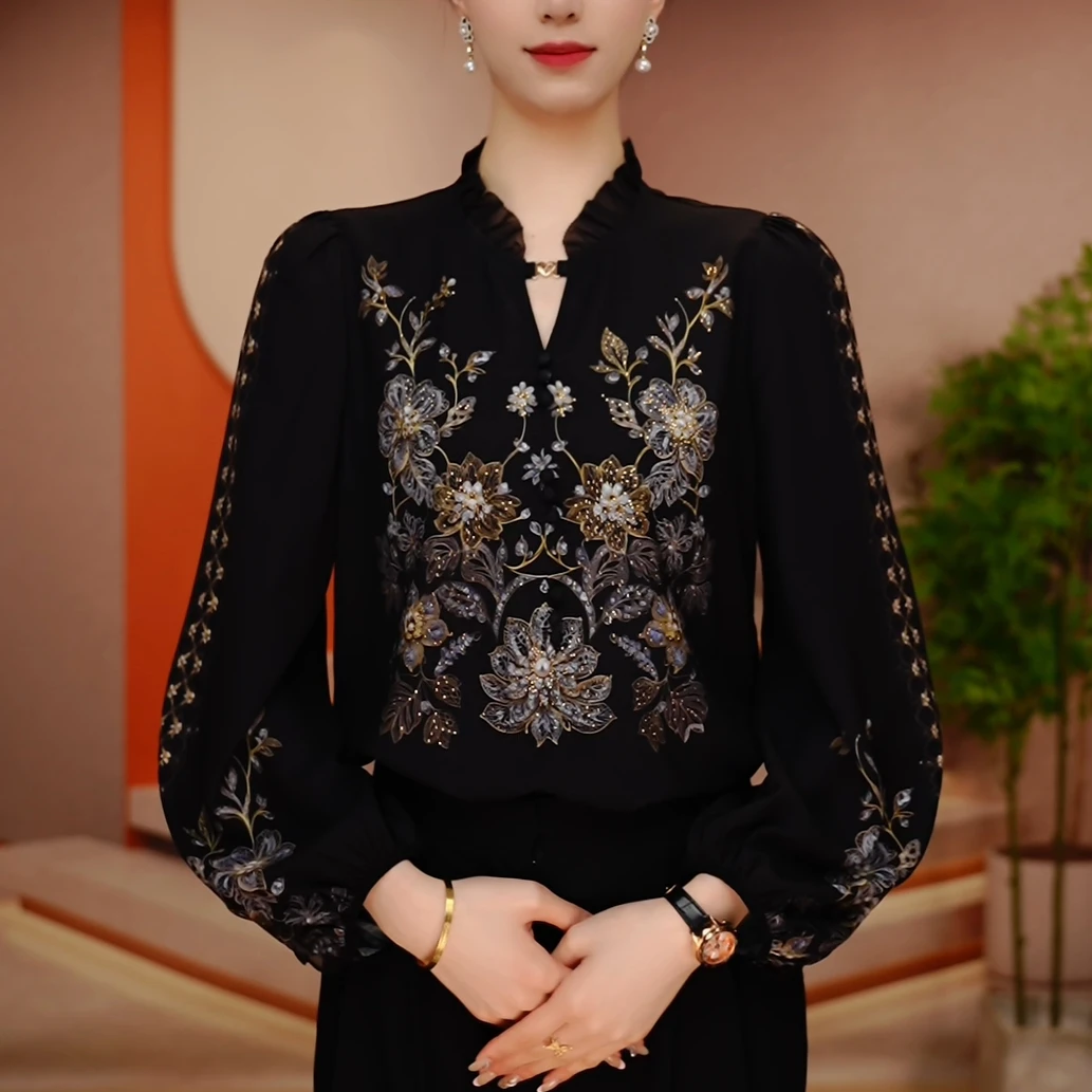 Y246209-春季新款上新百搭显瘦减龄小衫时尚气质定位印花