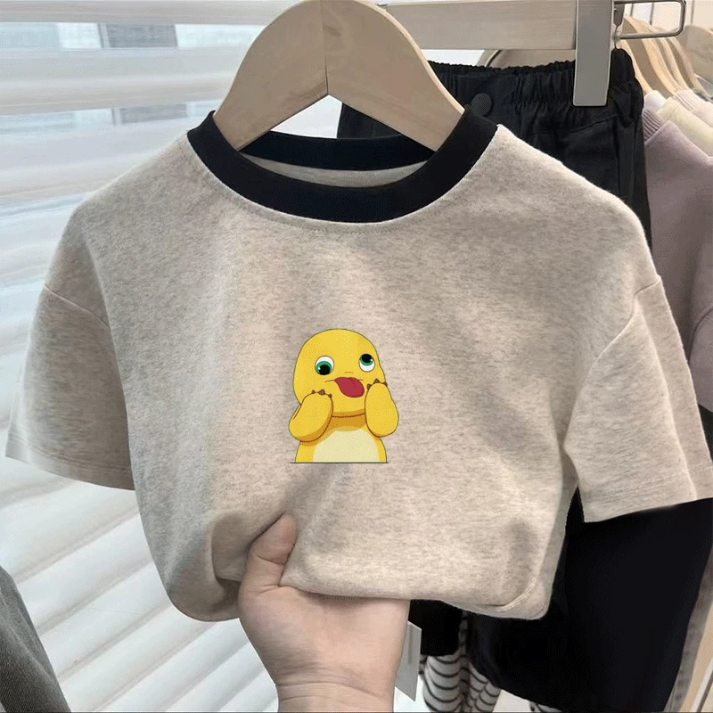 夏季新款100%纯棉百搭宽松休闲卡通奶龙爆款中大小男女童上衣短袖