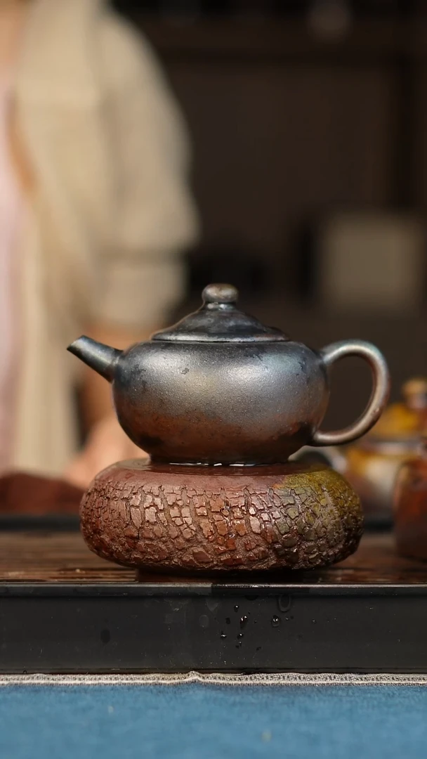 茶壶紫砂柴烧紫砂天青圆珠