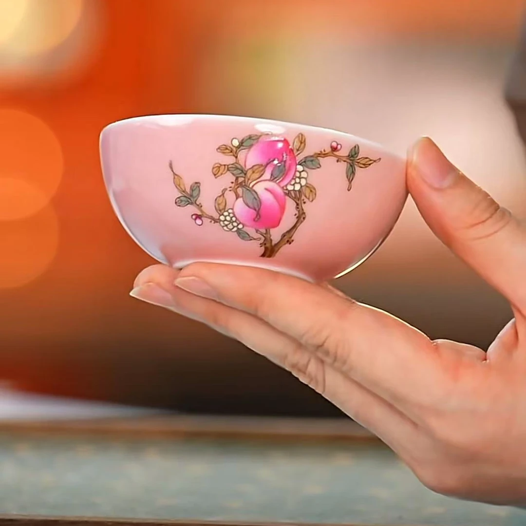 【2】粉红两桃普洱杯