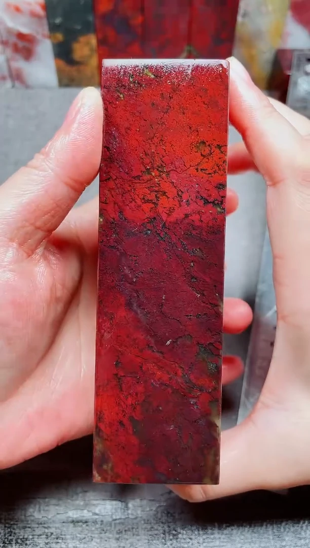 玉桂林鸡血玉素章艳血红22