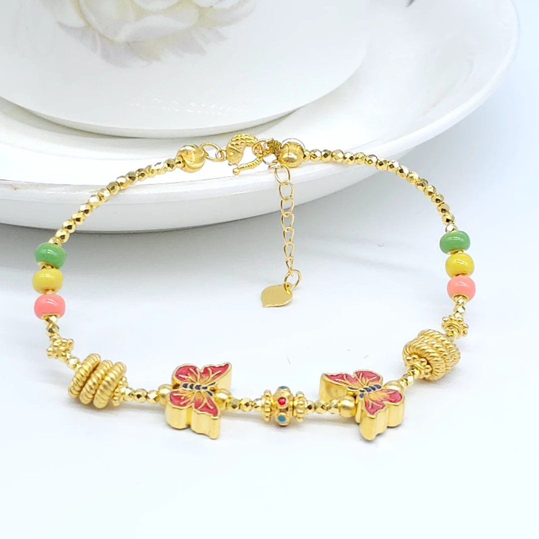 明牌珠宝楼哥甄选足金999 珐琅彩蝴蝶 甜甜圈手链 多样性发货