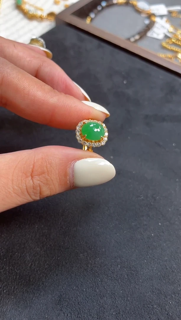 吊坠(不含链)银S925镶嵌翡翠戒指