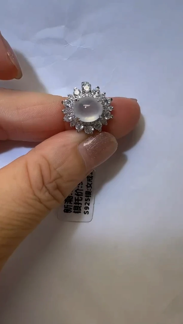 银S925镶嵌戒指翡翠925银镶缅甸A货翡翠戒指