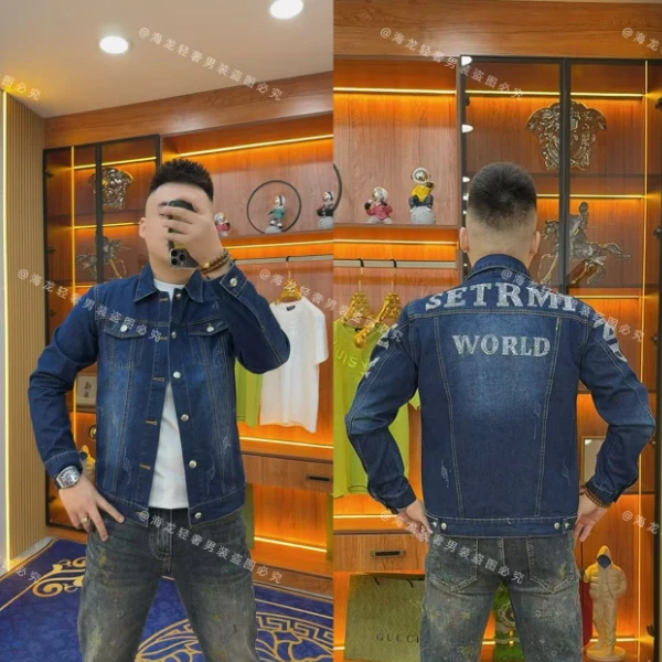 5001 秋款字母牛仔外套 牛仔服欧品男模潮款精品潮男潮服