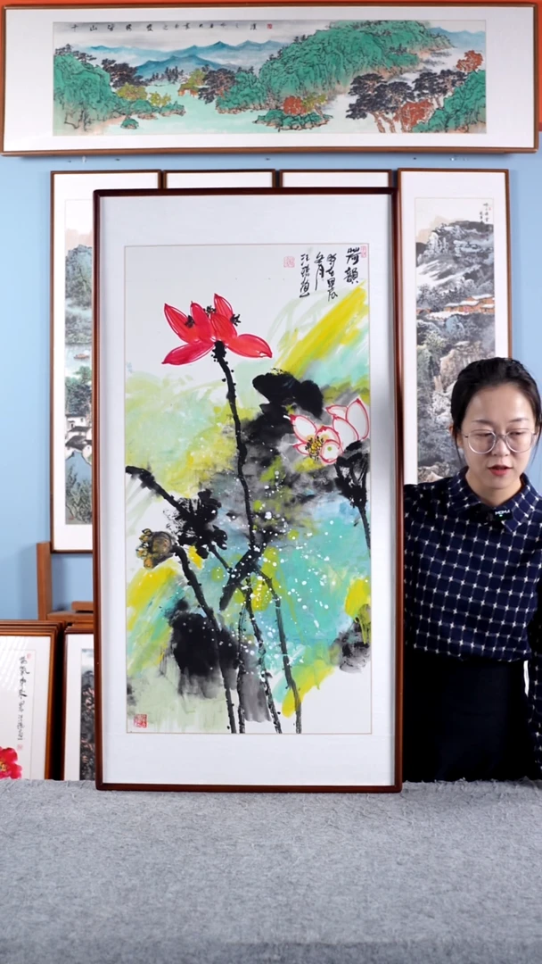 【闪购商品】国画汪琼《荷韵》手绘带框122*62