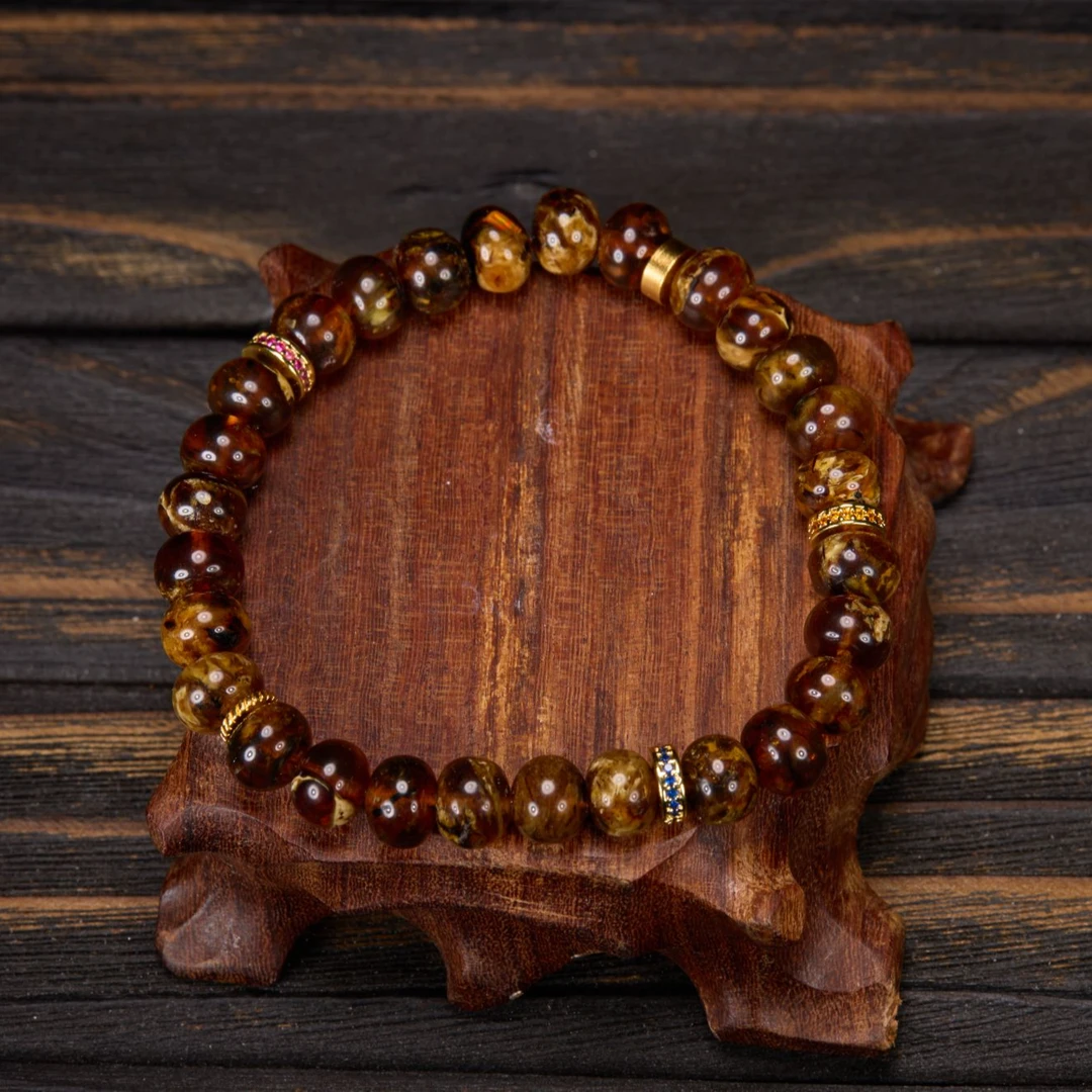 如苑珠宝S925银抚顺琥珀手串多样性发货