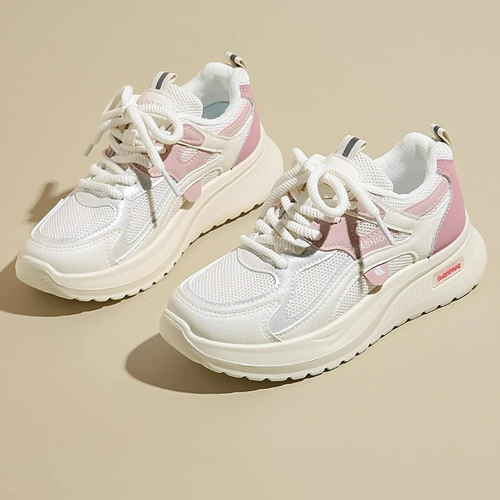 Moleubak运动鞋女2025春秋款轻便软底网面透气跑步学生防滑老爹鞋