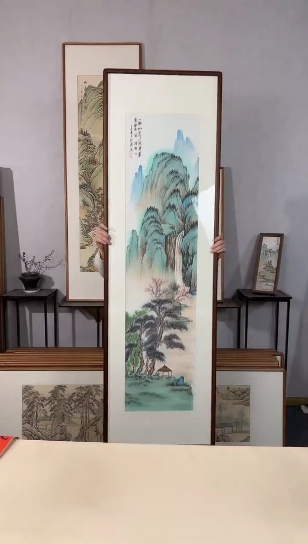 国画手绘*一脉山泉流德泽*52*172cm*黑胡桃色木框