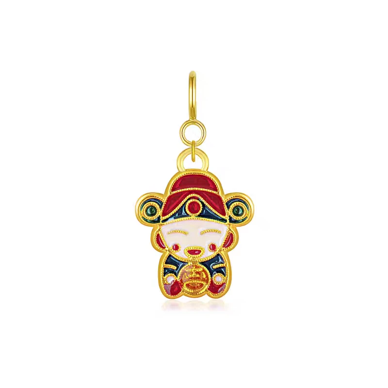【禧静专属】足金999珐琅小财神男女款配件挂件国潮财神爷总重0.66g