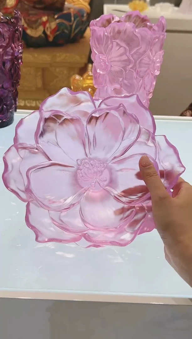 手工艺品琉璃古法琉璃山茶花果盘