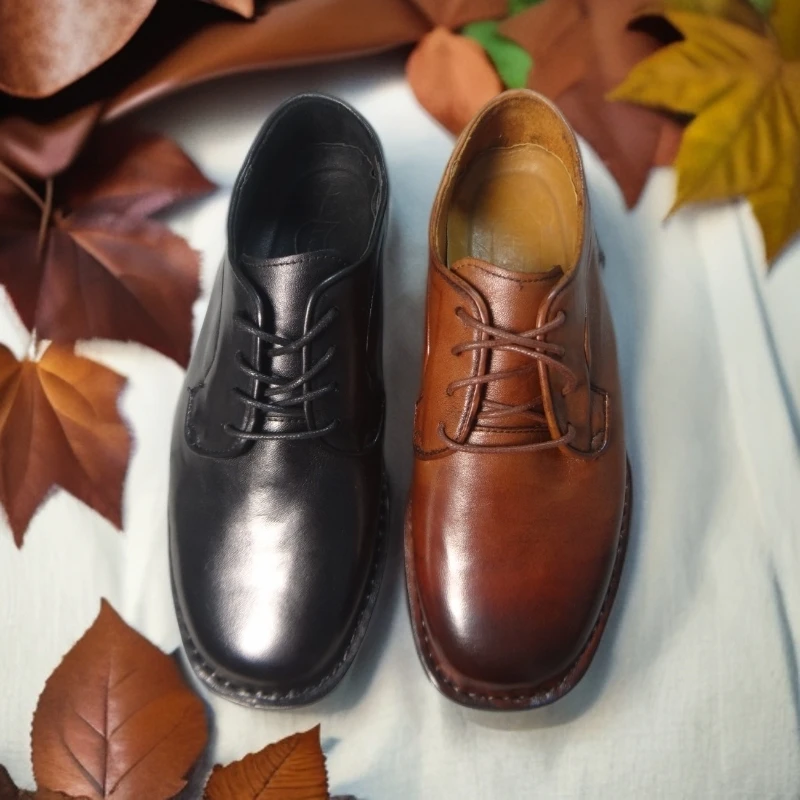 真皮千层底通勤水洗牛皮德比黑色英伦风男鞋皮鞋德比鞋休闲鞋百搭