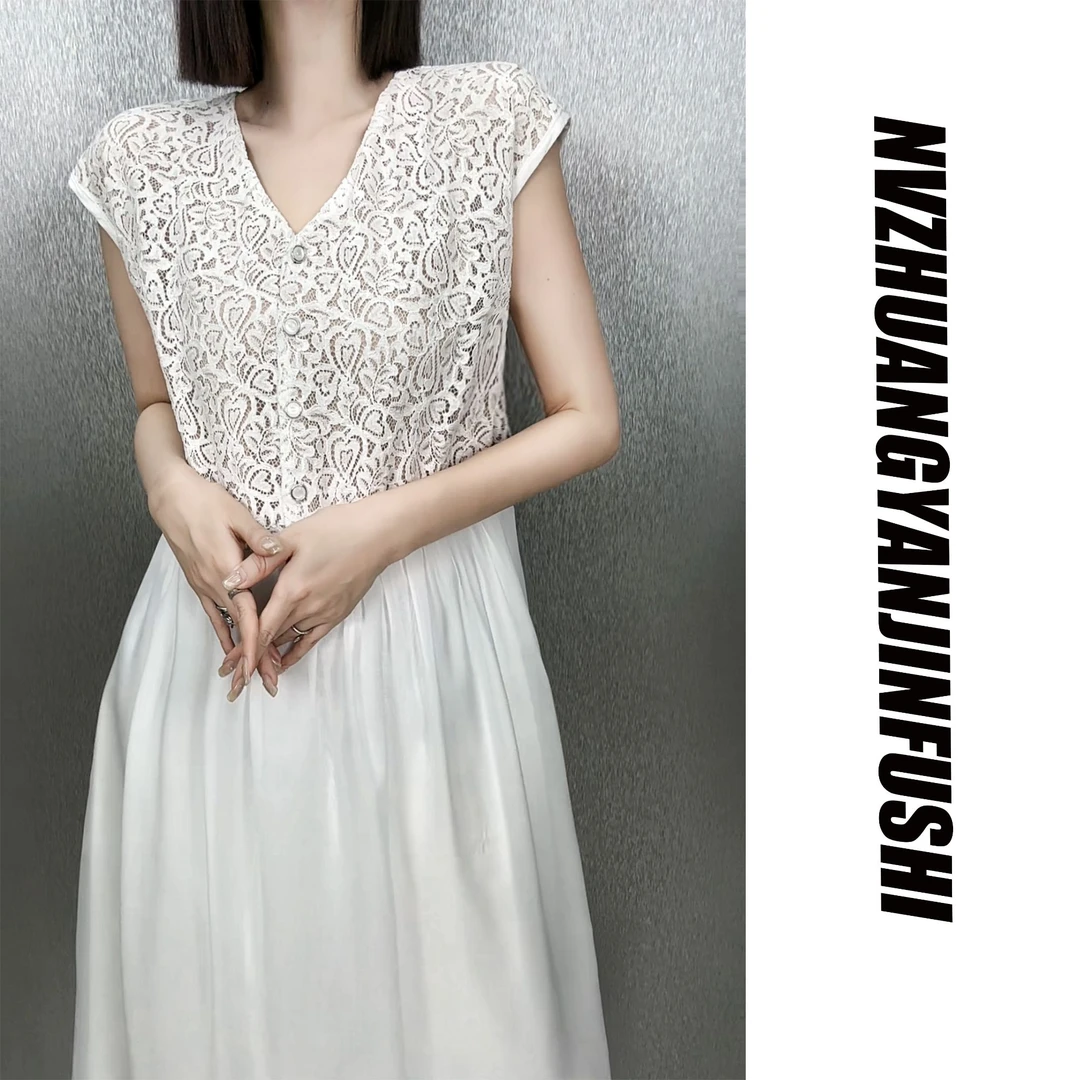 【蕾丝连衣裙】-（80-180斤）大码遮肉显瘦A版 口袋+里衬 连衣裙